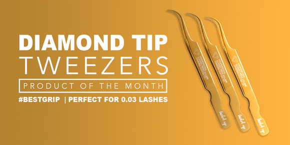 eyelash extension tweezers for mega volume lashes. Diamond tip tweezers with curved tip 