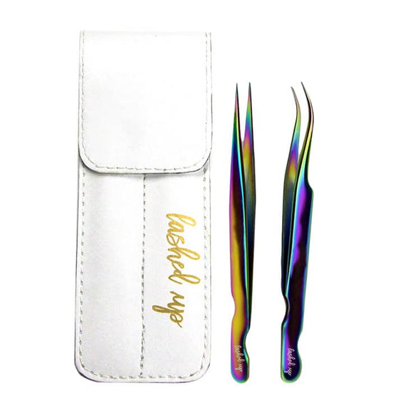 Tweezer Set for Classic: Fine Tip Straight + Fine Tip Curved with White Tweezer Pouch